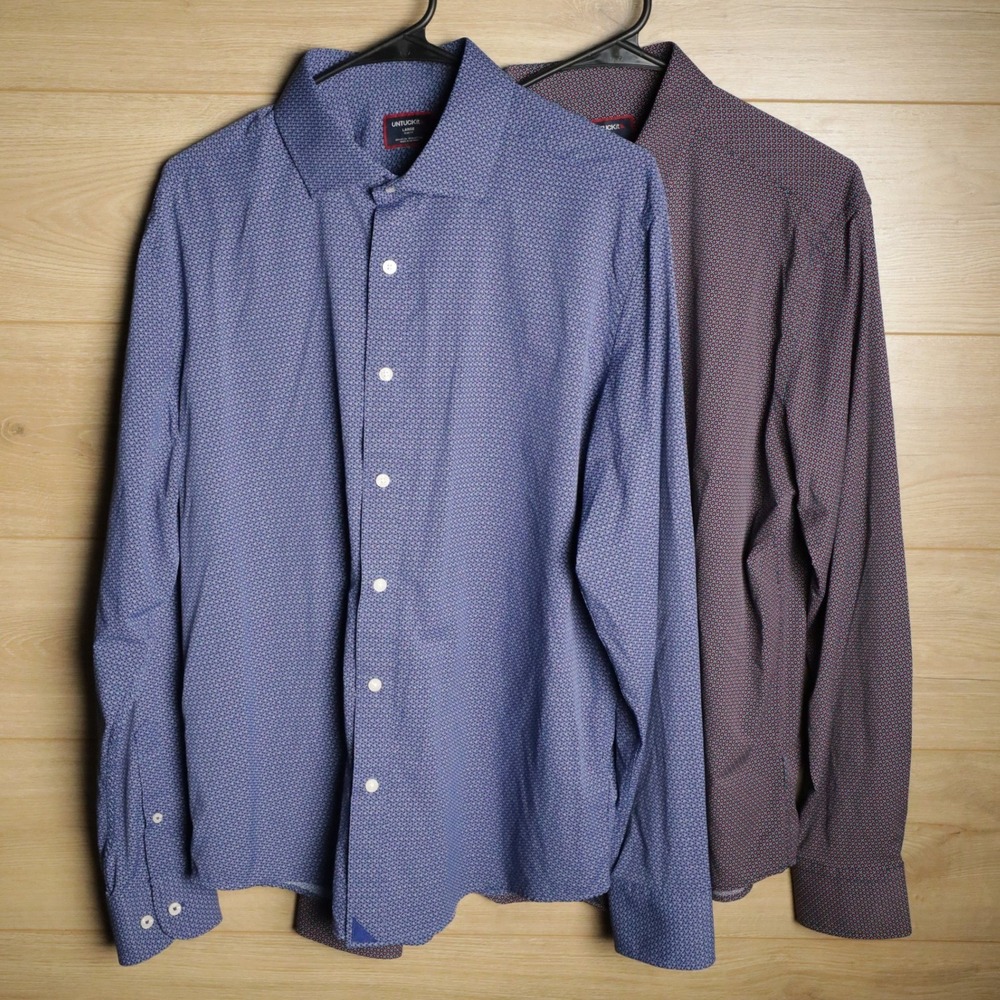 2x UNTUCKit Mens Large Slim Fit‎ Button Down Long Sleeve Shirt Blue/Maroon